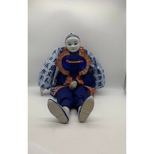 Vntg 24"  Oriental Asian Delft Traditional Porcelain Doll